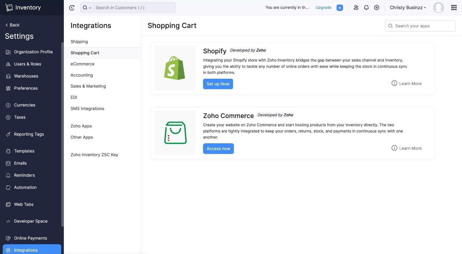 Zoho Inventory Shopping Cart Integration
