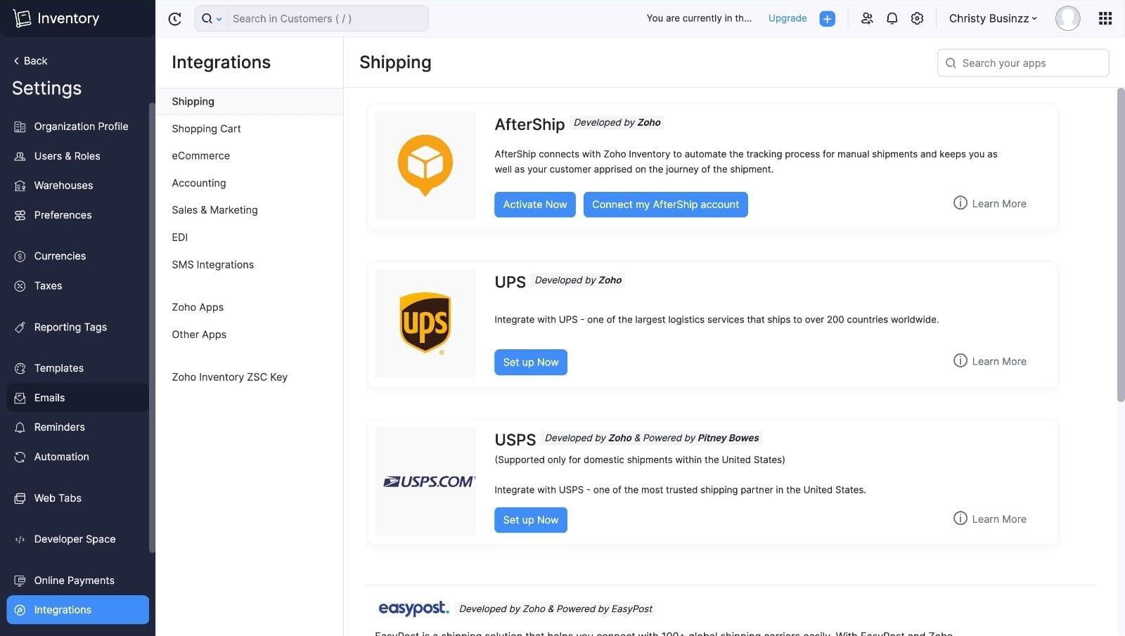 Zoho Inventory Shipping Integration