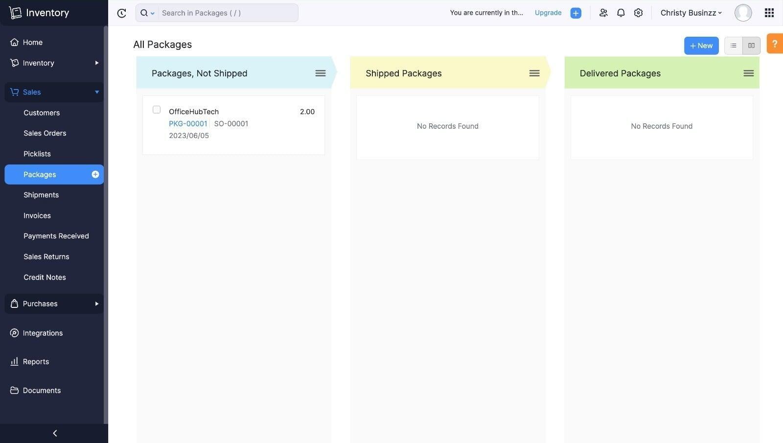 Zoho Inventory Packaging Dashboard