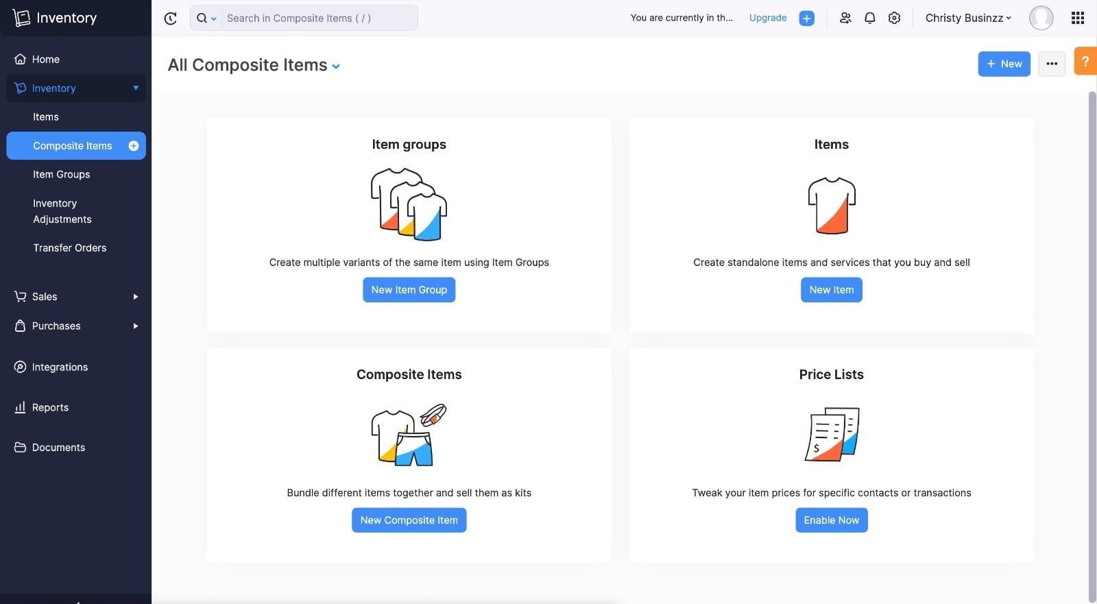 Zoho Inventory Items, Items Groups, Composite Items